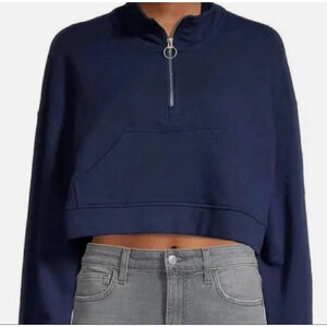 NWT WeWoreWhat Revolve Cropped Half Zip Sweatshirt in Dress Blue size L